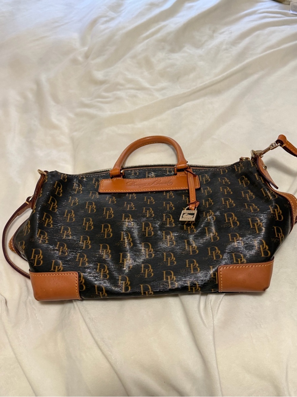 Dooney & Bourke Vanessa 1975 Signature Satchel with Tan Leather Trim